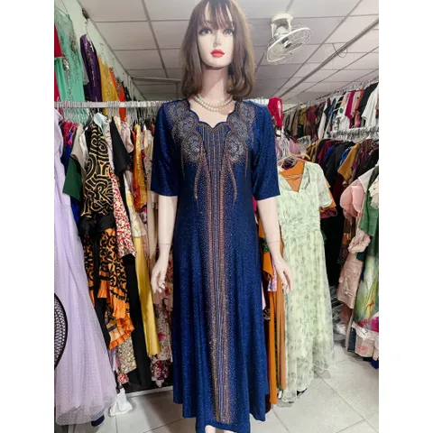 Đầm dạ hội trung niên chất nhũ đính đá co giãn cực tốt cho mẹ dự tiệc sang trọng bigsize dứoi 80kg mặc đẹp Hàng có sẵn