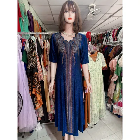 Đầm dạ hội trung niên chất nhũ đính đá co giãn cực tốt cho mẹ dự tiệc sang trọng bigsize dứoi 80kg mặc đẹp Hàng có sẵn