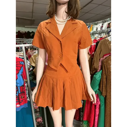 Set Áo Kiểu Cổ Vest Croptop Hàn Quốc  + chân váy eo bo chun co giãn dễ mặc Hàng có sẵn giao ngay Size SML
