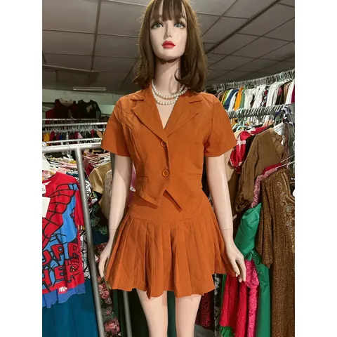 Set Áo Kiểu Cổ Vest Croptop Hàn Quốc  + chân váy eo bo chun co giãn dễ mặc Hàng có sẵn giao ngay Size SML