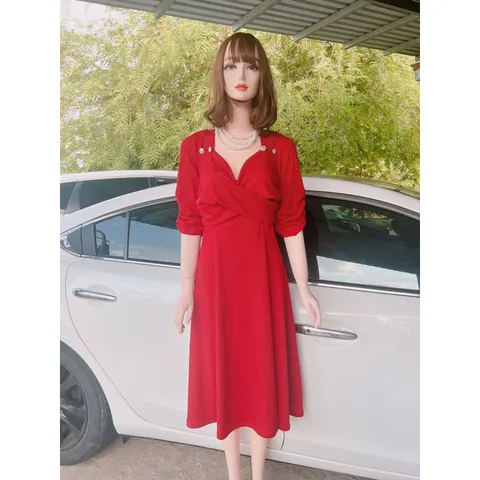 đầm xéo tay nhún bigsize 55-90kg 2XL Hàng có sẵn giao ngay Bầu bì bon chen thoải mái Giá 290k Chất liệu len tăm co giãn