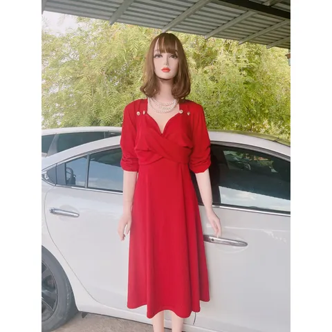 đầm xéo tay nhún bigsize 55-90kg 2XL Hàng có sẵn giao ngay Bầu bì bon chen thoải mái Giá 290k Chất liệu len tăm co giãn