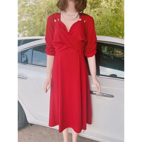 đầm xéo tay nhún bigsize 55-90kg 2XL Hàng có sẵn giao ngay Bầu bì bon chen thoải mái Giá 290k Chất liệu len tăm co giãn