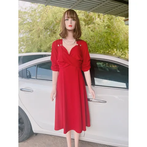 đầm xéo tay nhún bigsize 55-90kg 2XL Hàng có sẵn giao ngay Bầu bì bon chen thoải mái Giá 290k Chất liệu len tăm co giãn