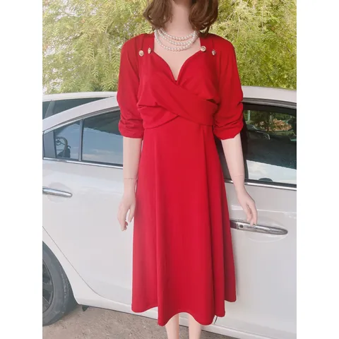 đầm xéo tay nhún bigsize 55-90kg 2XL Hàng có sẵn giao ngay Bầu bì bon chen thoải mái Giá 290k Chất liệu len tăm co giãn