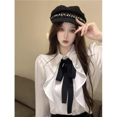 Áo Sơ Mi Dài Tay trắng  Thắt Nơ Phong Cách Pháp Thanh Lịch Dành Cho Nữ Giá 200k Hàng có sẵn giao ngay