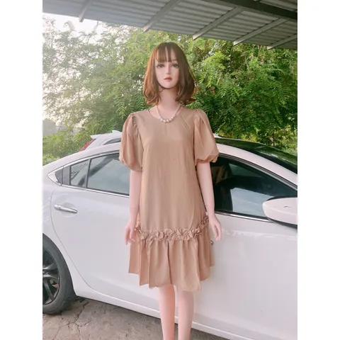 Đầm suông đuôi cá   Bầu bì bon chen thoải mái 🌸 freesize từ 45 đến 70Kg Màu nude Giá 290k Hàng 2 lớp,