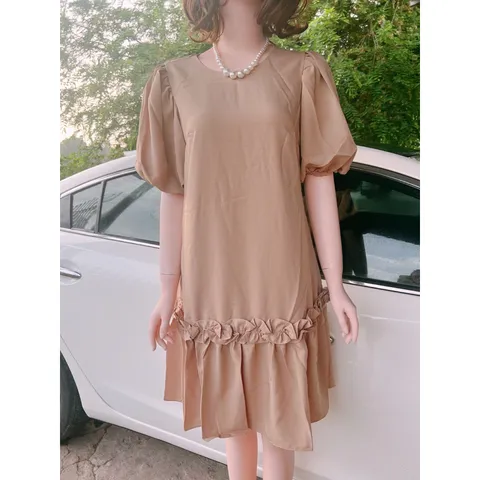 Đầm suông đuôi cá   Bầu bì bon chen thoải mái 🌸 freesize từ 45 đến 70Kg Màu nude Giá 290k Hàng 2 lớp,