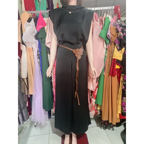 Set Bộ Nữ Thiết Kế Thanh Lịch ( gồm 3 chi tiết) - Áo Cổ Lọ Tay Hến + Dây Cột màu đen + Phối Quần Ống Rộng [Quần Dài )