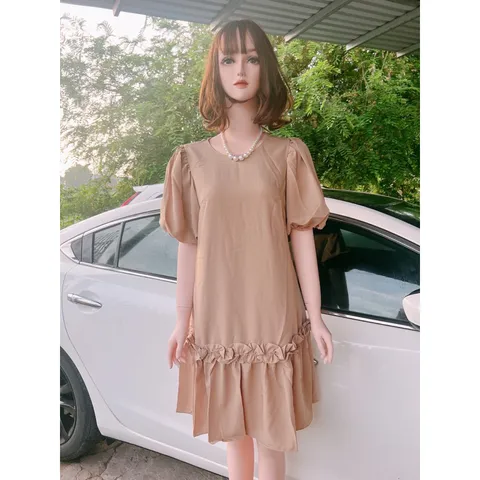 Đầm suông đuôi cá   Bầu bì bon chen thoải mái 🌸 freesize từ 45 đến 70Kg Màu nude Giá 290k Hàng 2 lớp,