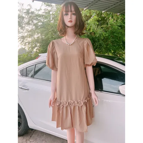 Đầm suông đuôi cá   Bầu bì bon chen thoải mái 🌸 freesize từ 45 đến 70Kg Màu nude Giá 290k Hàng 2 lớp,