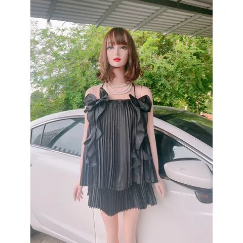 SET DẬP LY 2 DÂY ( HÌNH THẬT) Free size dưới 55kg  Màu đen Giá 290k/ cả set gồm áo 2 dây + chân váy có lót quần