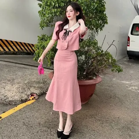 Set áo tiểu thư + kèm nơ như hình Chân váy đuôi cá siêu đẹp Hàng có sẵn giao ngay Dưới 65kg mặc đẹp Giá 390k/ cả set