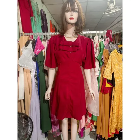 Đầm bigsize màu đỏ đô Tới 80kg mặc đẹp Hàng có sẵn giao ngay 2XL Giá 290k