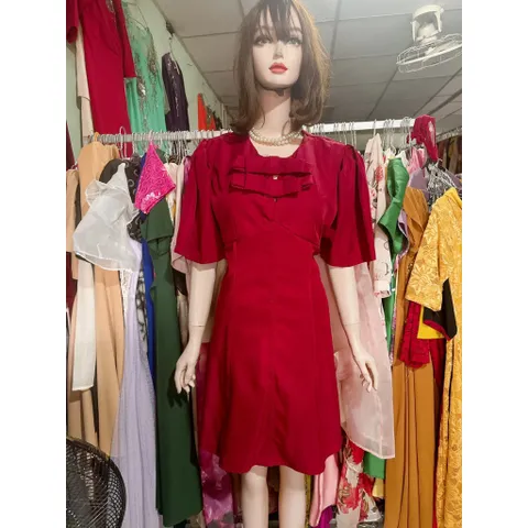 Đầm bigsize màu đỏ đô Tới 80kg mặc đẹp Hàng có sẵn giao ngay 2XL Giá 290k
