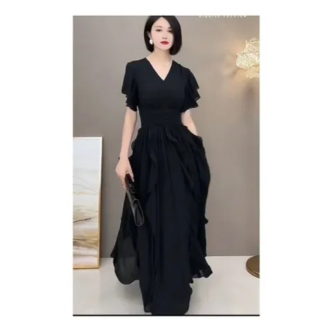 Đầm Voan Tơ cổ V Hàng có sẵn giao ngay LXL Có đủ size tới 75kg mặc đẹp Giá 390k Size SMLXL