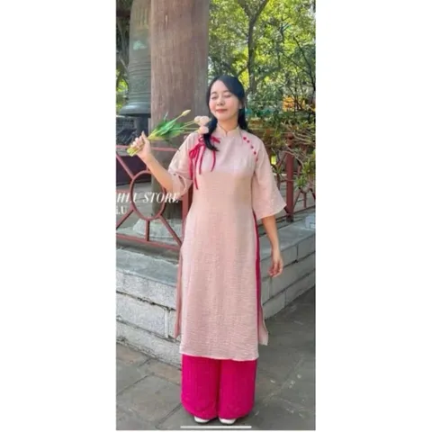 Áo Dài Cách Tân Bigsize Nữ Tay Lỡ, Phối Nút Dây Nơ, Chất Đũi Nhăn Cao Cấp – Mặc Tết, Lễ Hội Hàng có sẵn giao ngay