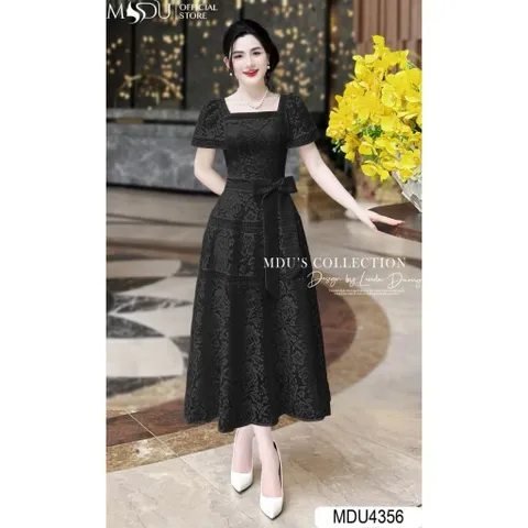 Đầm Thiết Kế Chất Ren Kén Tằm Dệt Khoang Chỉ Dáng Xoè  Hàng có sẵn giao ngay M Size SM Màu đen Giá 380k Đúp lót 2 lớp