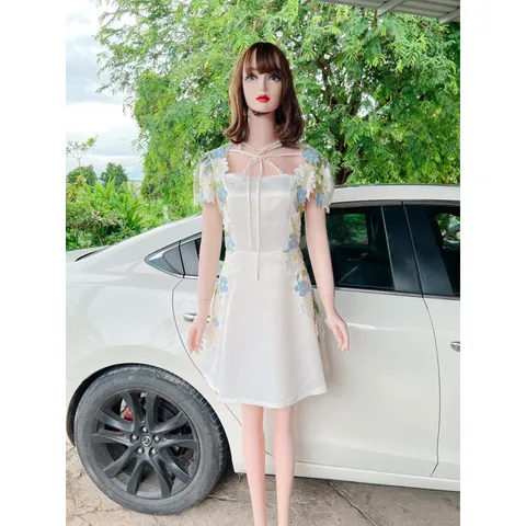 Đầm  ren thêu hoa tafta cao cấp sang diện bốn mùa vừa kín mà sang trong Giá 490k