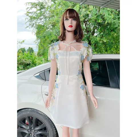 Đầm  ren thêu hoa tafta cao cấp sang diện bốn mùa vừa kín mà sang trong Giá 490k