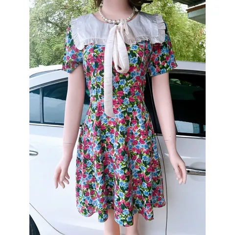 đầm hoa vintage cổ bèo cute Giá 290k Hàng có sẵn giao ngay