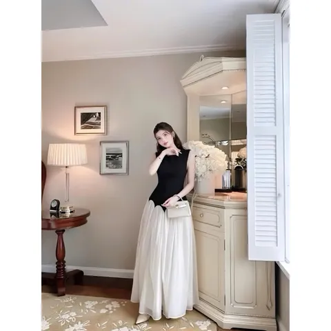 Đầm maxi công chúa xoè dài phối voan tùng rộng cổ tròn sát nách eo gợn sóng đi biển dự tiệc dạo phố Hàng có sẵn giao