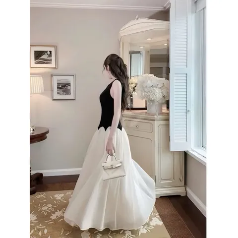 Đầm maxi công chúa xoè dài phối voan tùng rộng cổ tròn sát nách eo gợn sóng đi biển dự tiệc dạo phố Hàng có sẵn giao