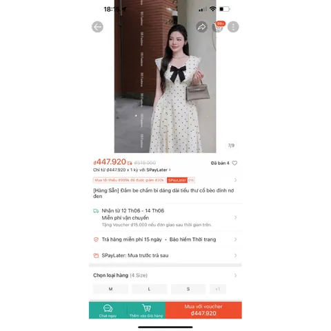 Đầm be chấm bi dáng dài tiểu thư cổ bèo đính nơ đen Đầm maxi tiểu thư chấm bi cổ viền ren,VIỀN BÈO NHÚN