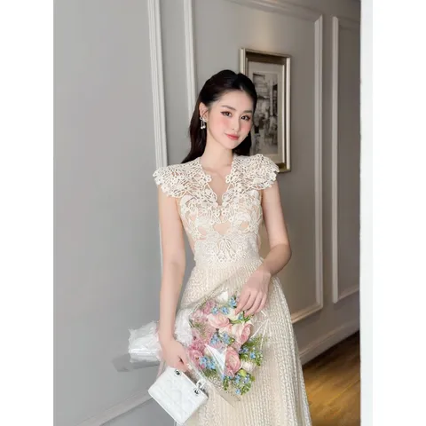 Đầm ren họa tiết cánh tiên chân váy dập li cao cấp, đầm du lịch, đi chơi, đi tiệc, hẹn hò