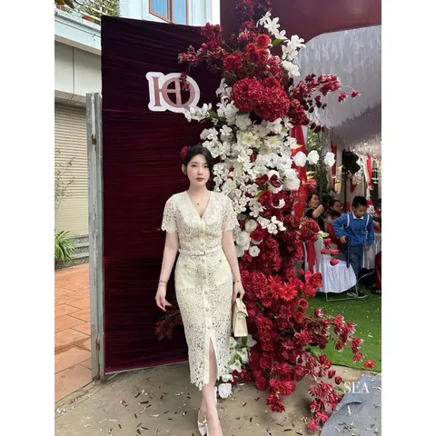 Đầm ren tặng kèm đai trắng váy nữ dáng dài váy công sở váy nữ cao cấp hàng loại 1 chất đẹp  Hàng siêu đẹp Hàng có sẵn