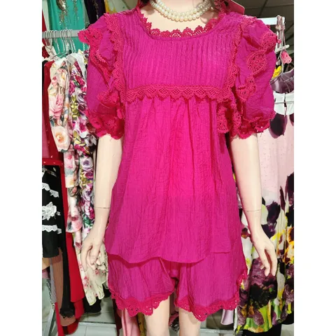 Set áo ren + quần có túi eo bo chun dễ mặc Giá 290k, hàng chính chủ NH clothing Hàng có sẵn giao ngay S Size SM
