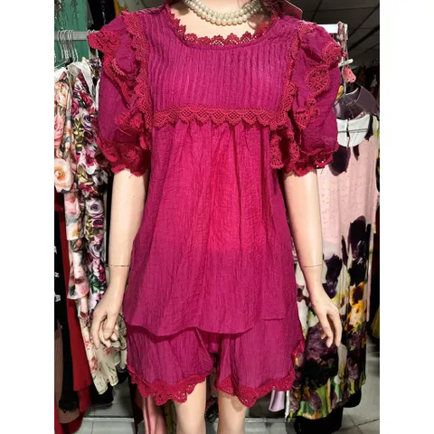 Set áo ren + quần có túi eo bo chun dễ mặc Giá 290k, hàng chính chủ NH clothing Hàng có sẵn giao ngay S Size SM