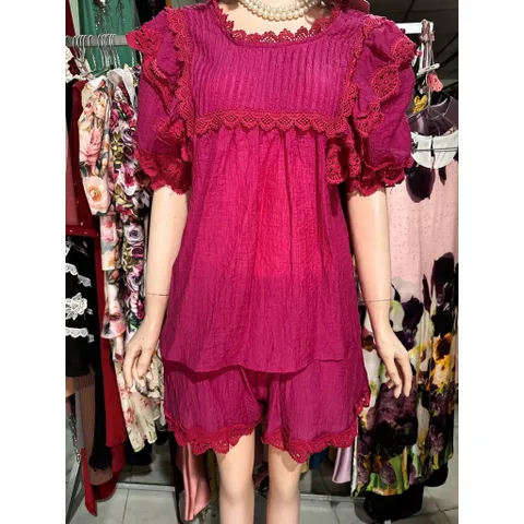 Set áo ren + quần có túi eo bo chun dễ mặc Giá 290k, hàng chính chủ NH clothing Hàng có sẵn giao ngay S Size SM