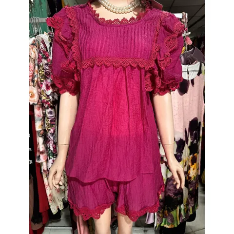 Set áo ren + quần có túi eo bo chun dễ mặc Giá 290k, hàng chính chủ NH clothing Hàng có sẵn giao ngay S Size SM