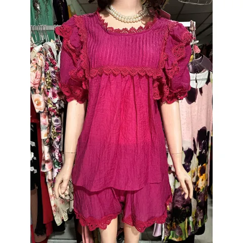 Set áo ren + quần có túi eo bo chun dễ mặc Giá 290k, hàng chính chủ NH clothing Hàng có sẵn giao ngay S Size SM