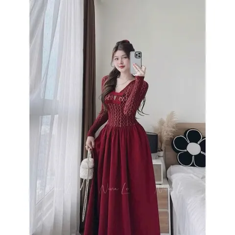 Đầm ren dáng dài Màu đỏ và đen Hàng có sẵn giao ngay Size SML Giá 390k