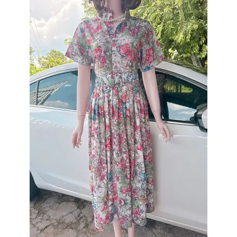 {Hình thật chụp sàn] Đầm maxi hoa họa tiết sang trọng dây thắt eo siêu xinh Hàng có sẵn giao ngay  Giá 299k