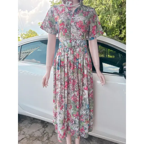 {Hình thật chụp sàn] Đầm maxi hoa họa tiết sang trọng dây thắt eo siêu xinh Hàng có sẵn giao ngay  Giá 299k