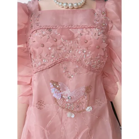 ĐẦM XUÔNG VOAN TAY CÁNH TIÊN ĐÍNH CƯỜM Giá 390k ( shop khác đang bán gần 6xx) Hàng coa sẵn giao ngay  Có màu hồng + xanh