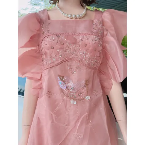 ĐẦM XUÔNG VOAN TAY CÁNH TIÊN ĐÍNH CƯỜM Giá 390k ( shop khác đang bán gần 6xx) Hàng coa sẵn giao ngay  Có màu hồng + xanh