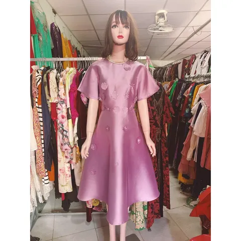 Đầm tatta đính hoa nổi Hàng có sẵn giao ngay Đủ size tới 3XL, dưới 75kg mặc đẹp Sẵn màu tím và màu hồng