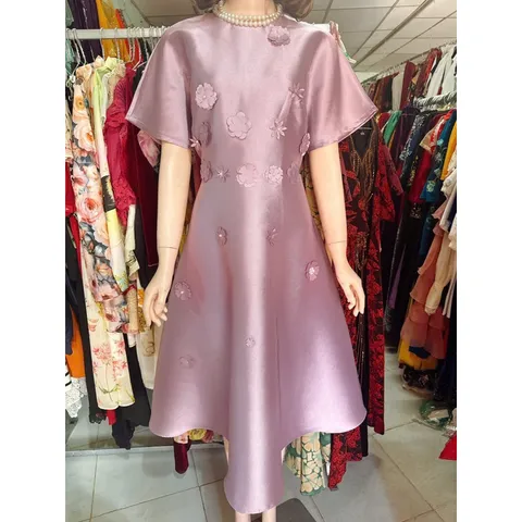 Đầm tatta đính hoa nổi Hàng có sẵn giao ngay Đủ size tới 3XL, dưới 75kg mặc đẹp Sẵn màu tím và màu hồng