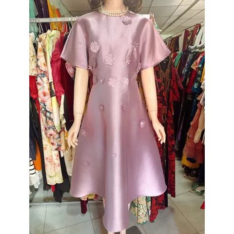 Đầm tatta đính hoa nổi Hàng có sẵn giao ngay Đủ size tới 3XL, dưới 75kg mặc đẹp Sẵn màu tím và màu hồng