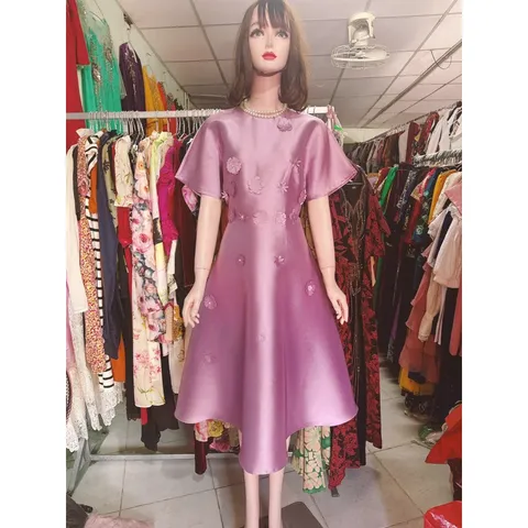 Đầm tatta đính hoa nổi Hàng có sẵn giao ngay Đủ size tới 3XL, dưới 75kg mặc đẹp Sẵn màu tím và màu hồng