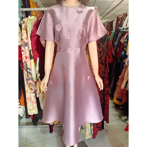 Đầm tatta đính hoa nổi Hàng có sẵn giao ngay Đủ size tới 3XL, dưới 75kg mặc đẹp Sẵn màu tím và màu hồng