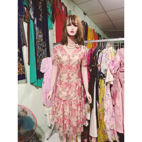 Đầm hoa đuôi cá nút ngọc- đầm thiết kế 2 lớp dáng dài Giá 290k Hàng có sẵn giao ngay