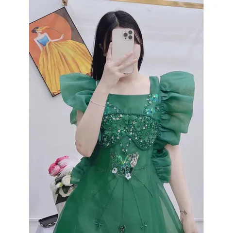 ĐẦM XUÔNG VOAN TAY CÁNH TIÊN KẾT CƯỜM thủ công tỉ mỉ - chất voan tơ lót lớp trong mặc nhẹ , mát , đúp lót 2 lớp