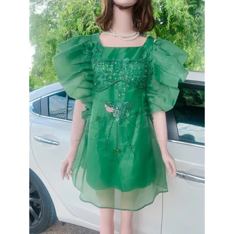 ĐẦM XUÔNG VOAN TAY CÁNH TIÊN KẾT CƯỜM thủ công tỉ mỉ - chất voan tơ lót lớp trong mặc nhẹ , mát , đúp lót 2 lớp