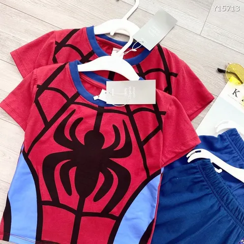 BỘ ĐÙI BÉ TRAI NHÊN ĐỎ PHỐI XANH BỘ NHỆN MARVEL  CHẤT COTTON 100% LÀ CỰC PHẨM  Size 160 trên 30kg mặc Giá 160k/ cả bộ