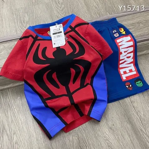 BỘ ĐÙI BÉ TRAI NHÊN ĐỎ PHỐI XANH BỘ NHỆN MARVEL  CHẤT COTTON 100% LÀ CỰC PHẨM  Size 160 trên 30kg mặc Giá 160k/ cả bộ